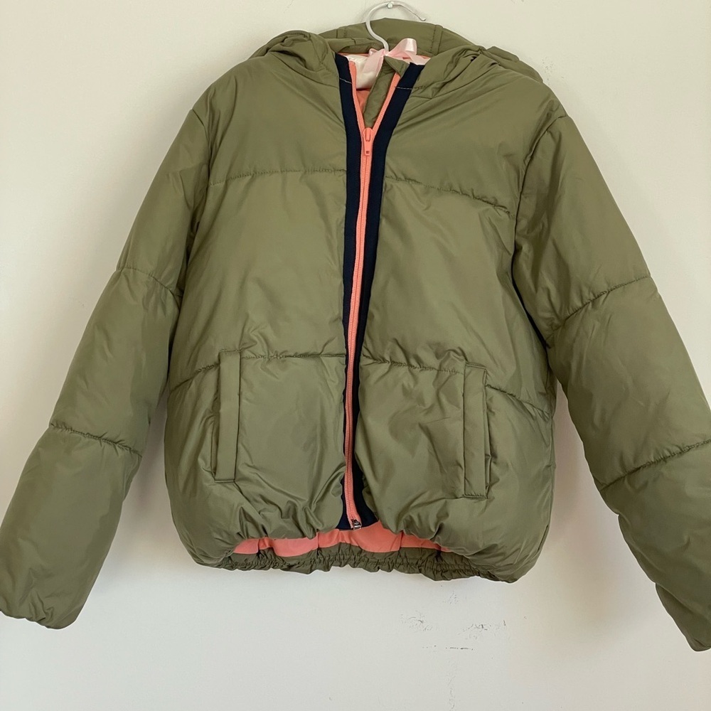 Girls Gymboree Olive, Green and Melon, Hooded Parka Size 11/12